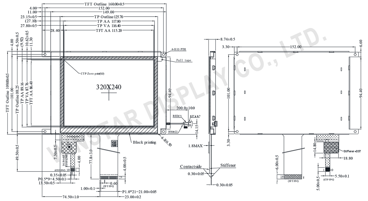 320x240 Monochrome TFT with PCAP - WF57STIACDNGB