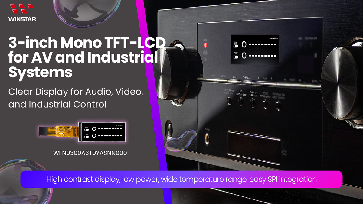3インチモノTFT-LCD、AVおよび産業システム向け | オーディオ、ビデオ、産業制御用のクリアディスプレイ