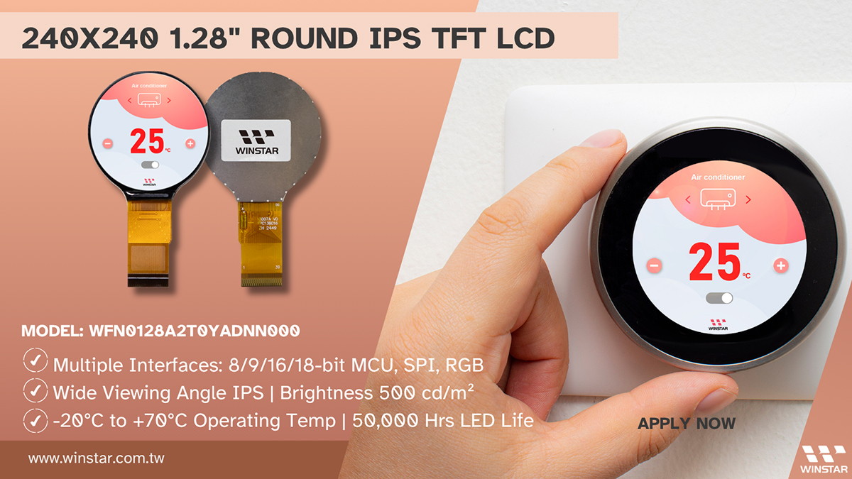 Módulo TFT LCD IPS redondo de 1,28 pulgadas con resolución 240x240 - WFN0128A2T0YADNN000