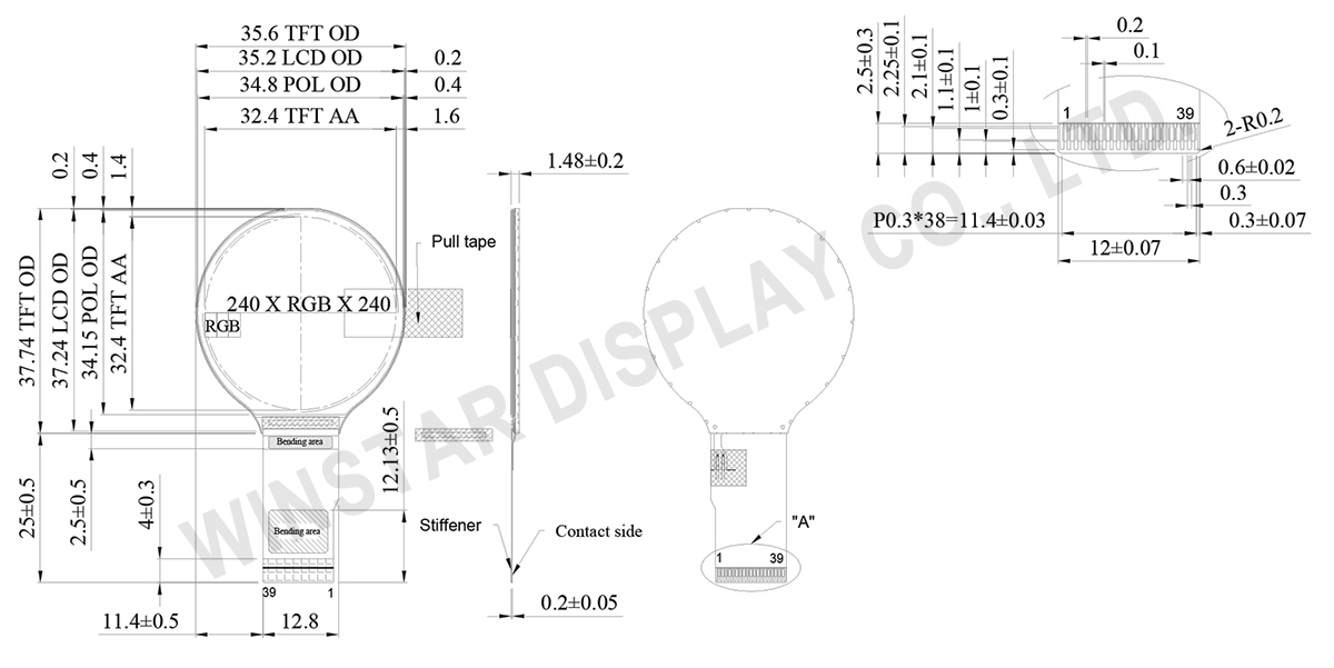 240x240 Resolution 1.28-inch Round IPS TFT LCD Module - WFN0128A2T0YADNN000