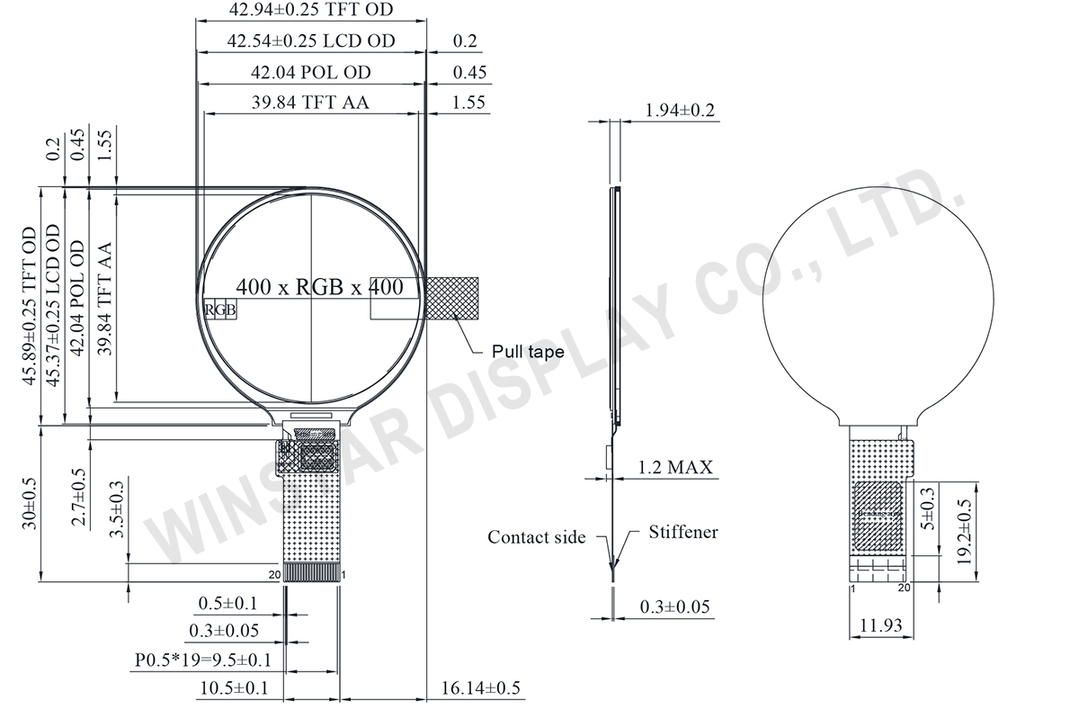 1.6-inch 480x480 ST7797 IPS TFT LCD Display Module - Circular - WFN0160A2T0YAMNN000