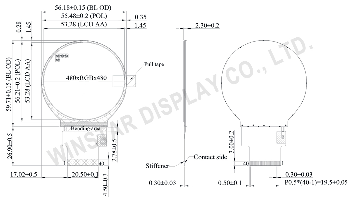 2.1-inch Round TFT Display with IPS Panel - WFN0210A2T0YADNN000