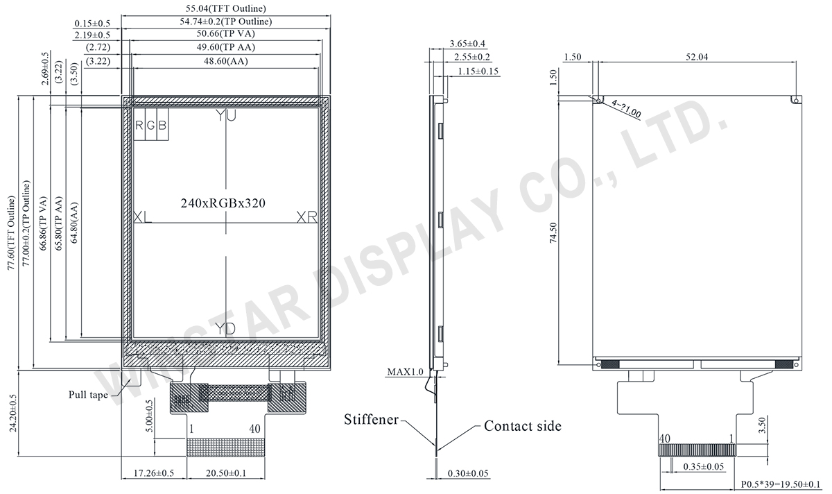 3.2" TFT LCD Module, 3.2 LCD Display - WF32DTLAJDNT0