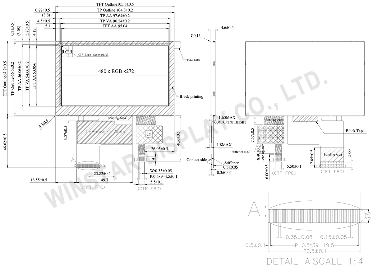 4.3 inch 480x272 Projected Capacitive Touch Screen Module, Capacitive Touch Module - WF43GTIAEDNGD