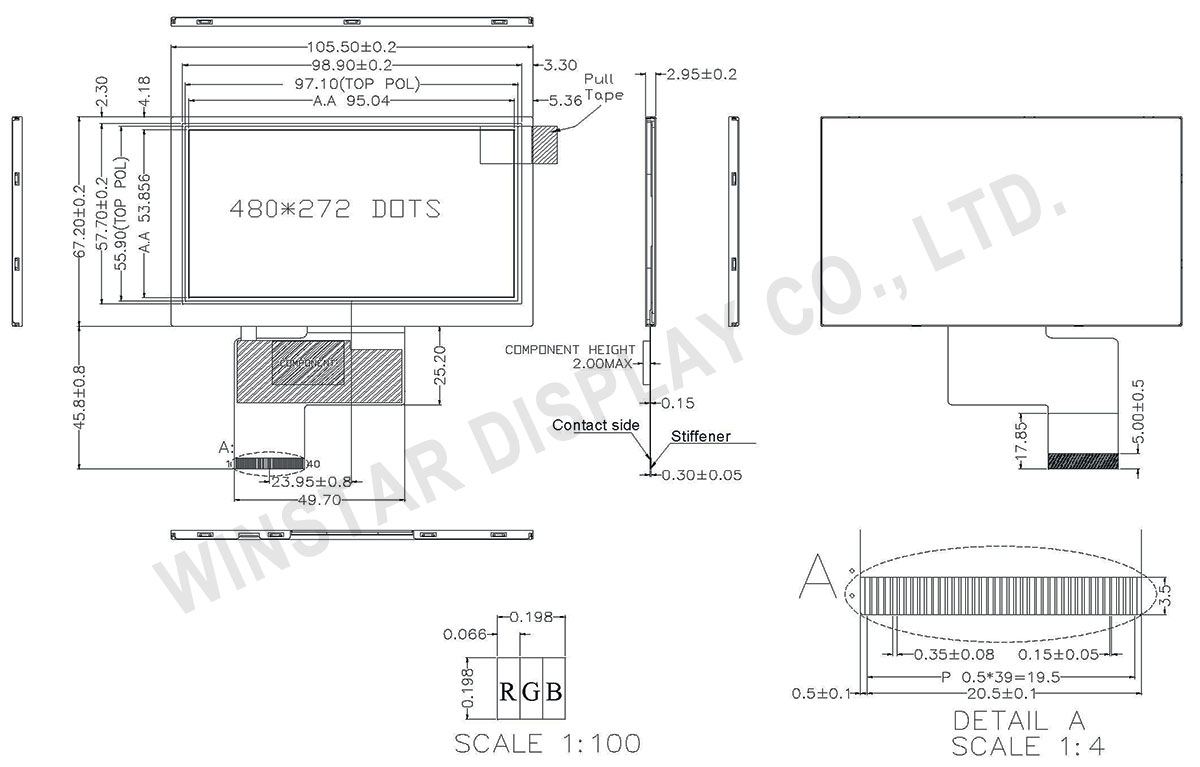 4.3 inch 480x272 Color TFT Display Module - WF43GTIAEDNN0 - Winstar