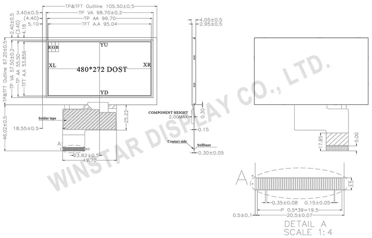 WF43GTIAEDNT0 - 4.3 Resistive Touch Panel Color LCD Module