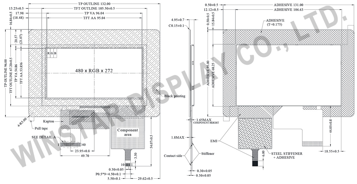4.3 inch USB Interface PCAP TFT LCD Module - WF43HTIAEDNBB