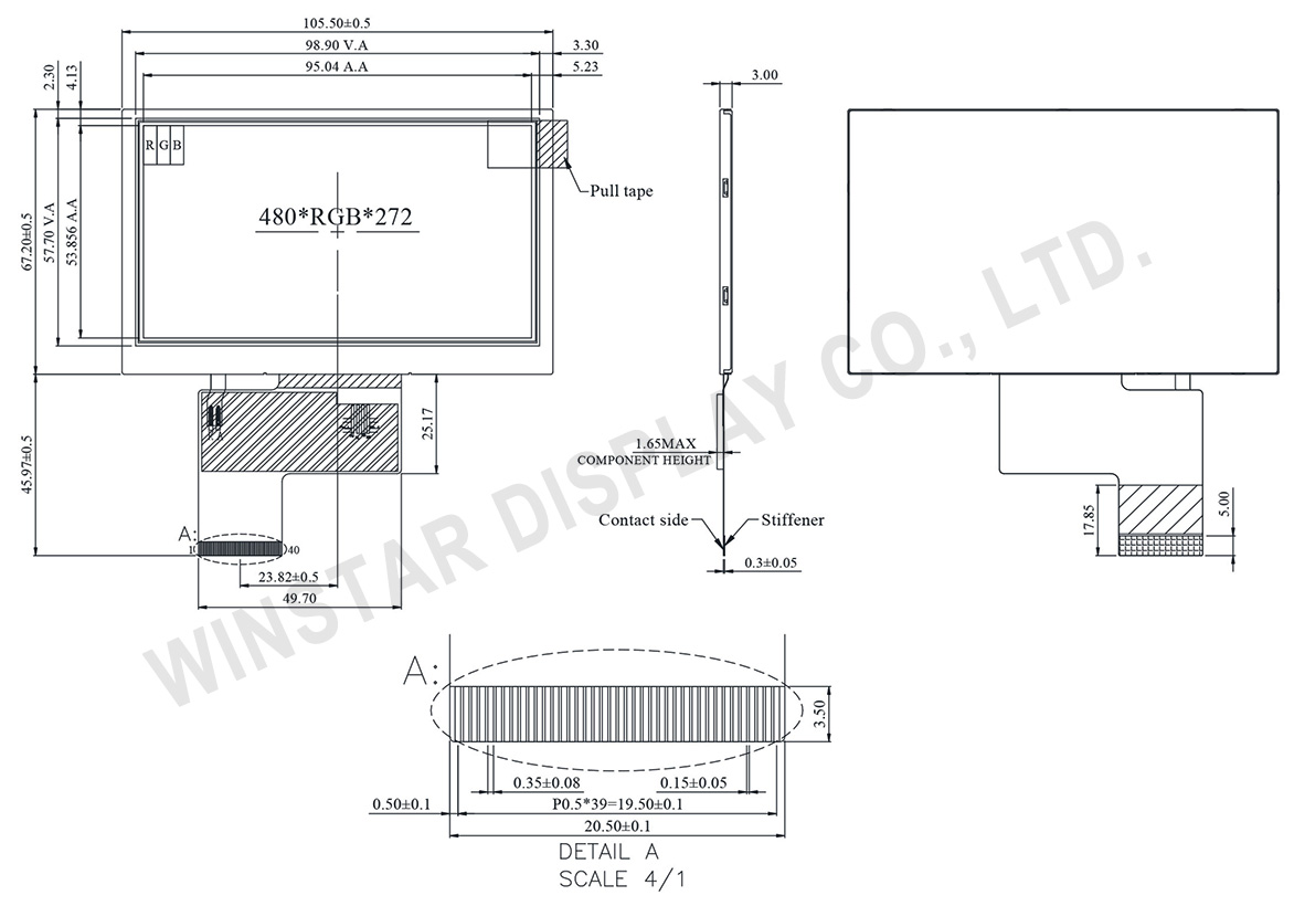 Standard TFT LCD 4.3, TFT 4.3 LCD, 4.3 TFT LCD, 4.3 TFT Display, 4.3 TFT, 4.3 LCD - WF43UTIAEDNN0