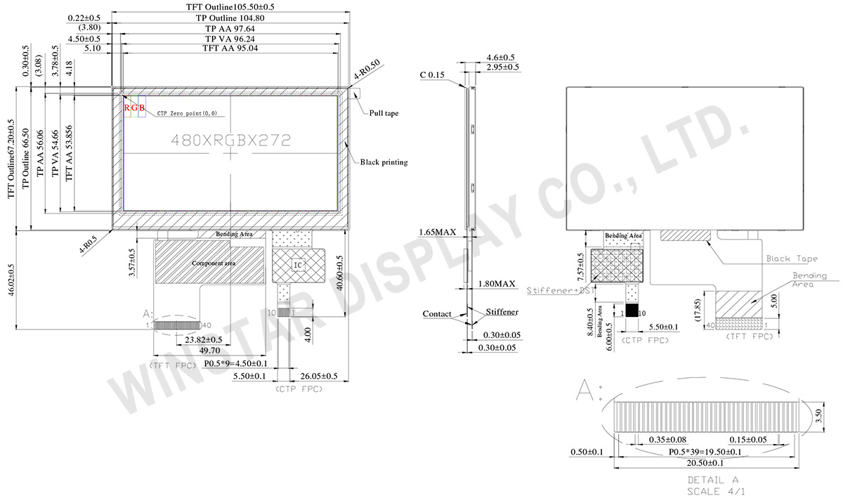 4.3 Touch Screen, 4.3 TFT Touch Screen Module - WF43VTIAEDNGA