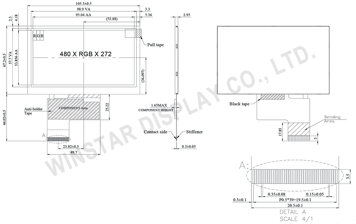 480x272 TFT LCD, 480x272 Resolution TFT Display - WF43VTIAEDNN0