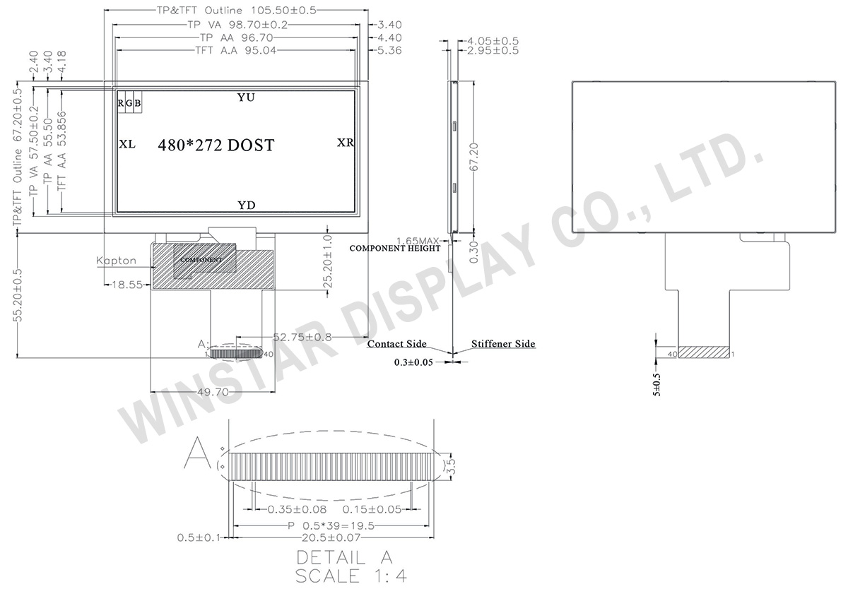 Winstar Display - 4.3 inch TFT LCD Modules - WF43YTIAEDNT0