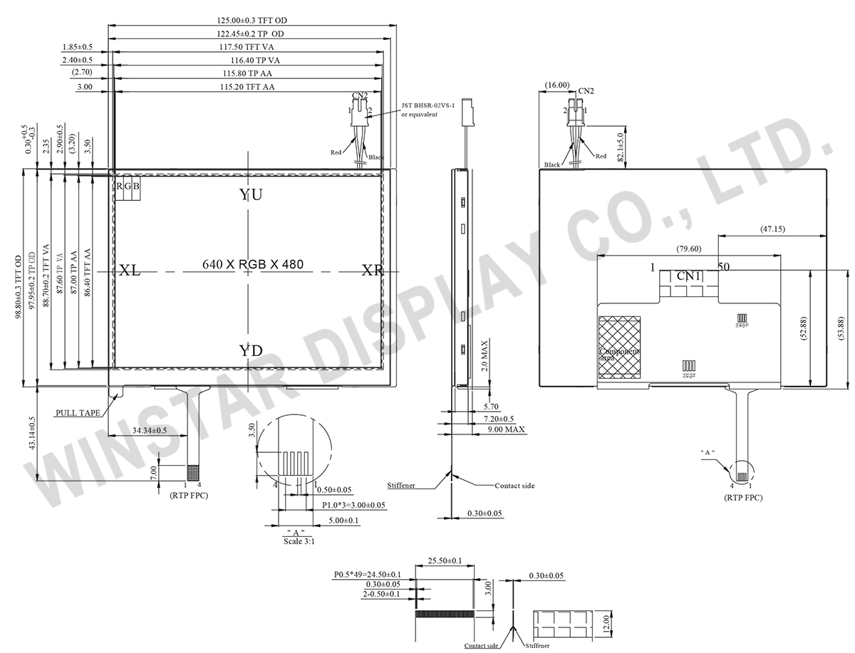 640x480 TFT Display, 640x480 Display, 640x480 LCD Display with Resistive Touch Panel - WF57A4TLAFDNT0