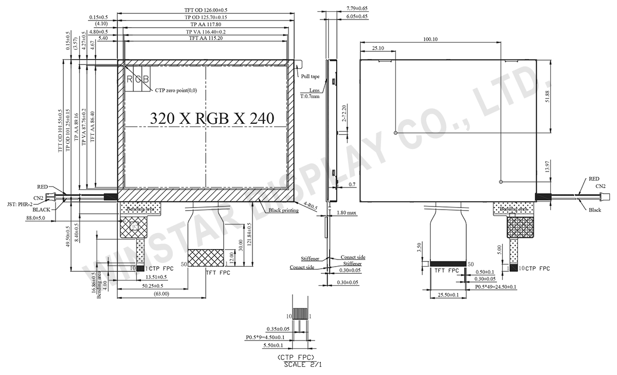 5.7 inch Projected Capacitive Touch Panel TFT LCD Module - WF57XTIACDNG0