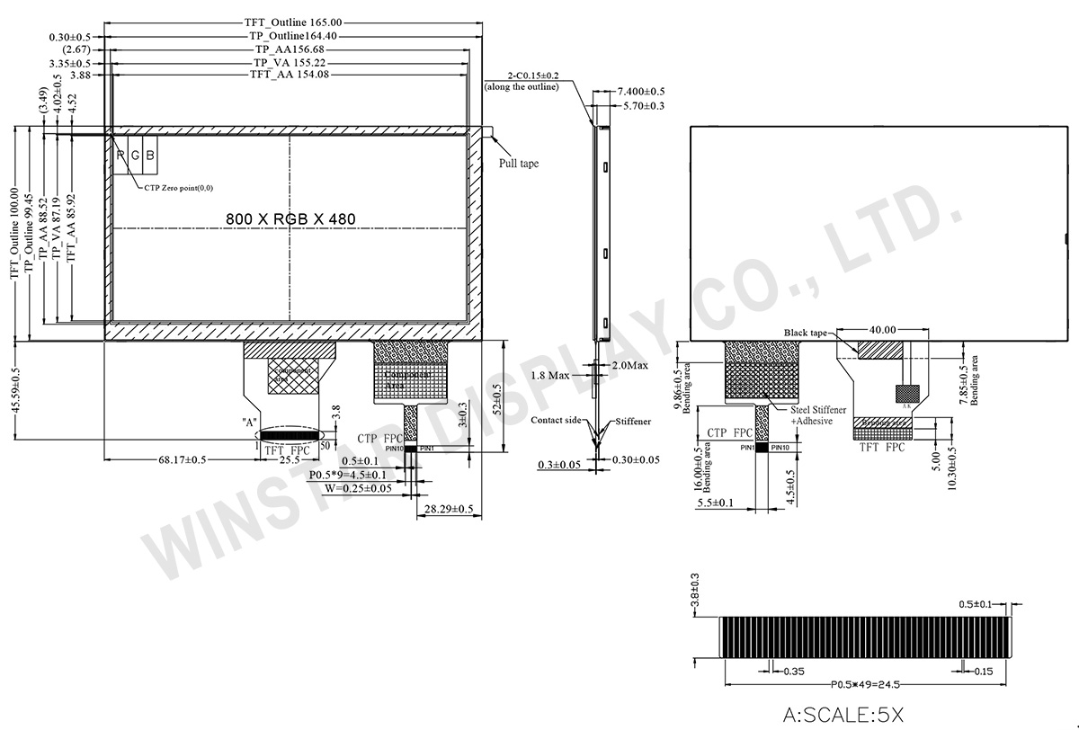 TFT Capacitive Touchscreen, TFT Capacitive Display,  LCD Capacitive Touchscreen Display - WF70A2TIAGDNGA - WF70A2TIAGDNGA