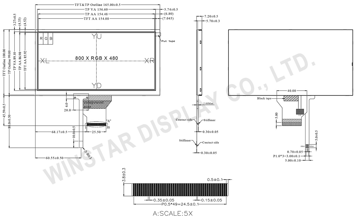 7 TFT Touch Screen LCD Display, Touch Screen Module, Touch Screen Display Module - WF70A2TIAGDNT0
