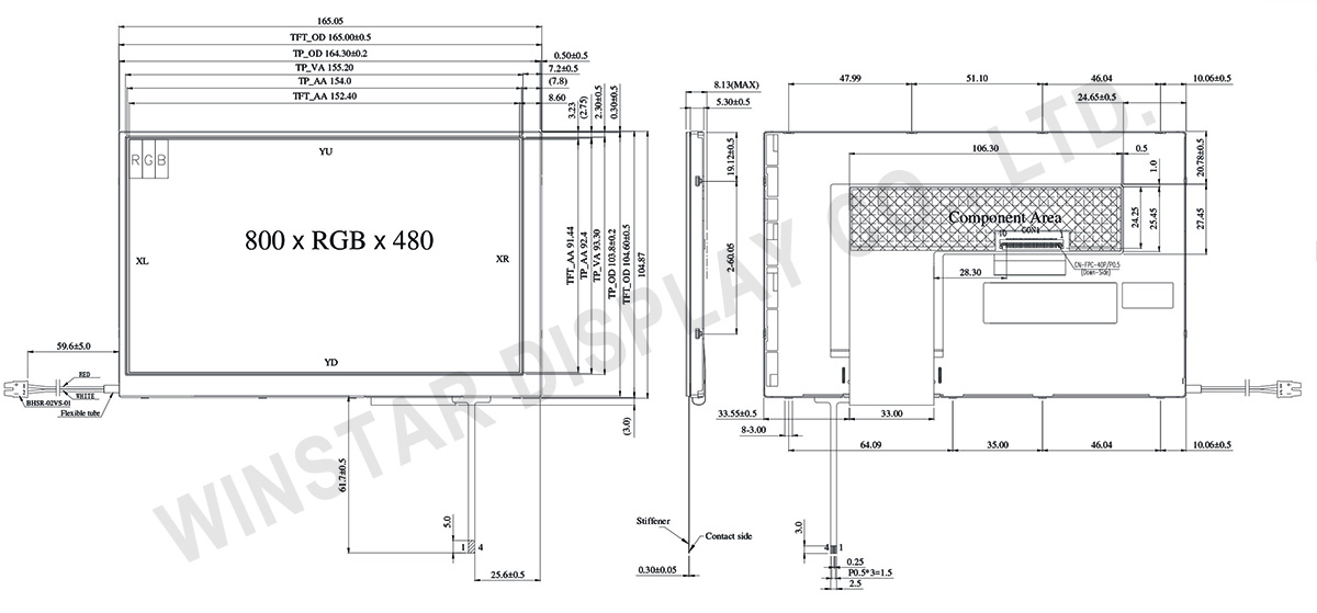 7" Touch Screen Color LCD Module 800x480 - WF70A6TIAGDNT0