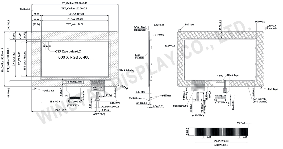 7-inch TFT Capacitive Touch Display 800x480 - WF70B4TIAGDNGB