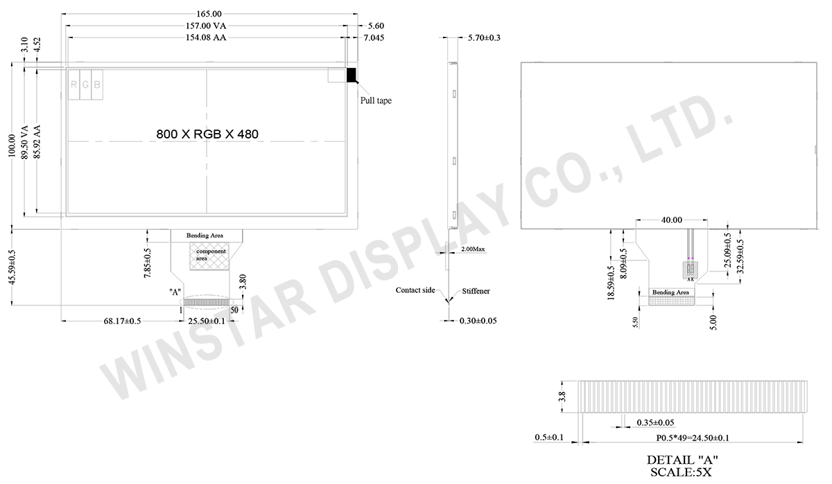 7 inch 800x480 TFT LCD Display Module - WF70B4TIAGDNN0