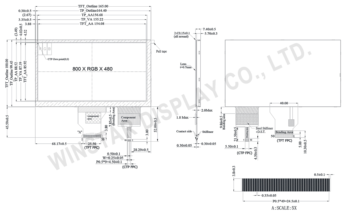 7-inch 800x480 TFT LCD Display with PCAP - WF70D3TIAGDNG0