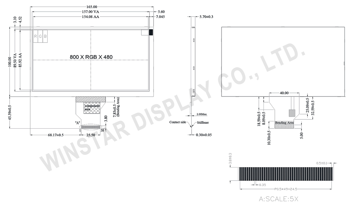 7-inch 800x480 Standard TFT LCD Display - WF70D3TIAGDNN0