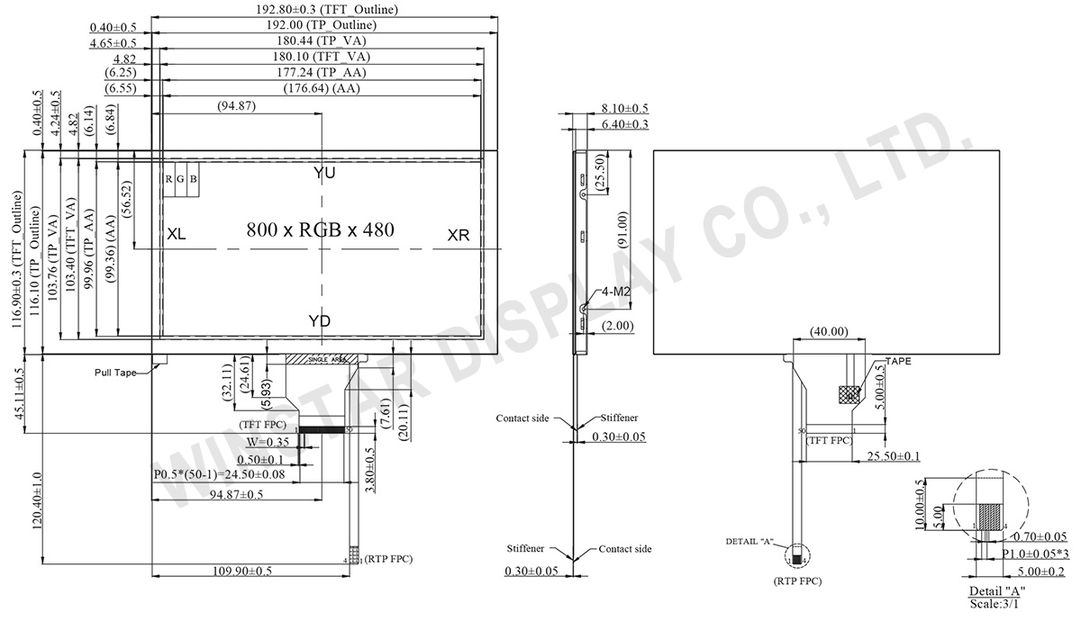 8 inch 800x480 TFT-LCD with Resistive Touch Panel - WF80BTIAGDNTC