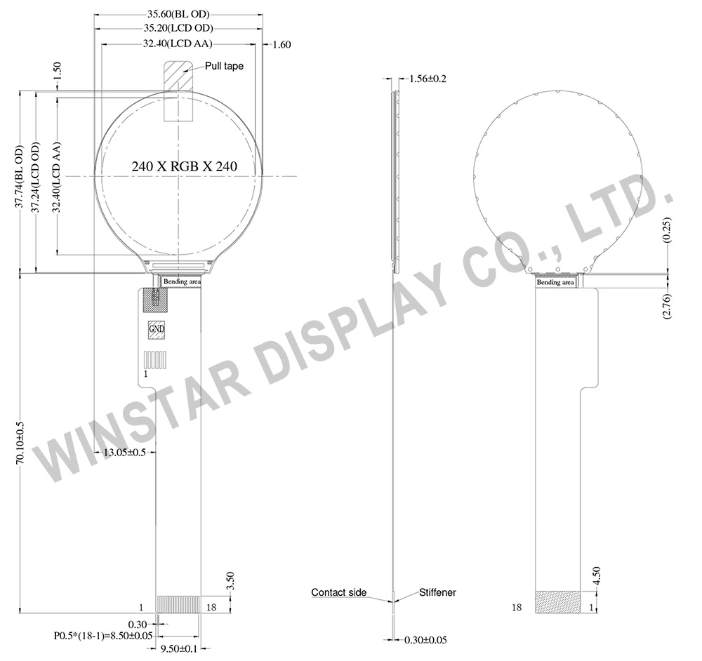 Round TFT Display, Round TFT LCD Display, 1.28 inch TFT LCD - WF0128BTYAA4DNN0