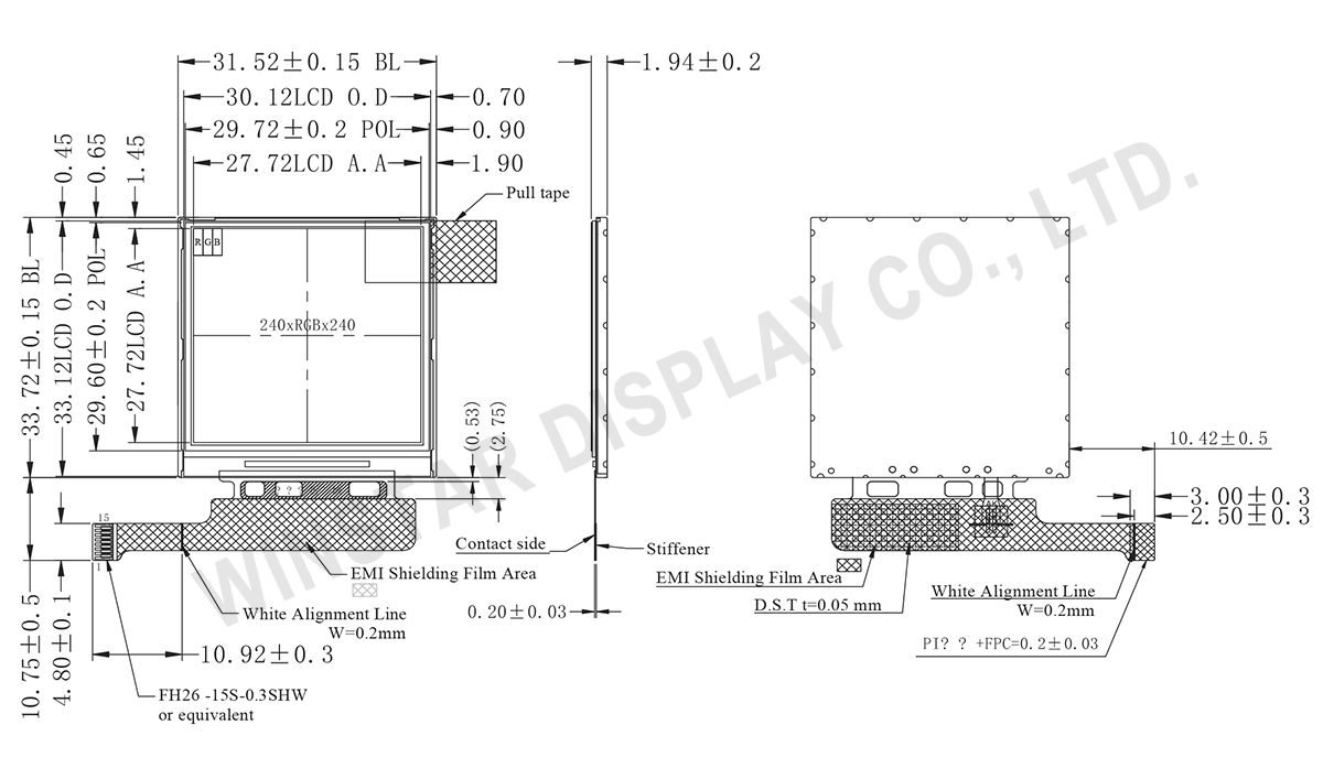 Square IPS Display 1.54 TFT LCD Display, 240x240  with High Brightness - WF0154ASAAA4DSN0