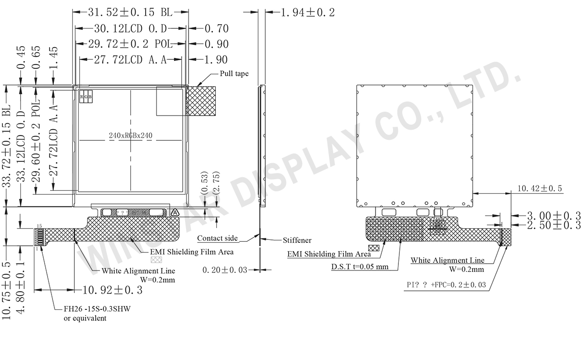 Square LCD Screen, Square Screen TFT, ST7789T3-G4-1 - WF0154ATAAA4DSN0