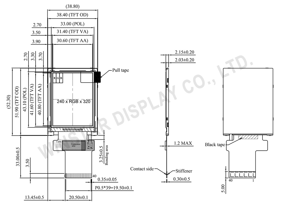 2 inch High Brightness IPS 240x320 TFT LCD Display Module - WF0200BSYAJDNN0