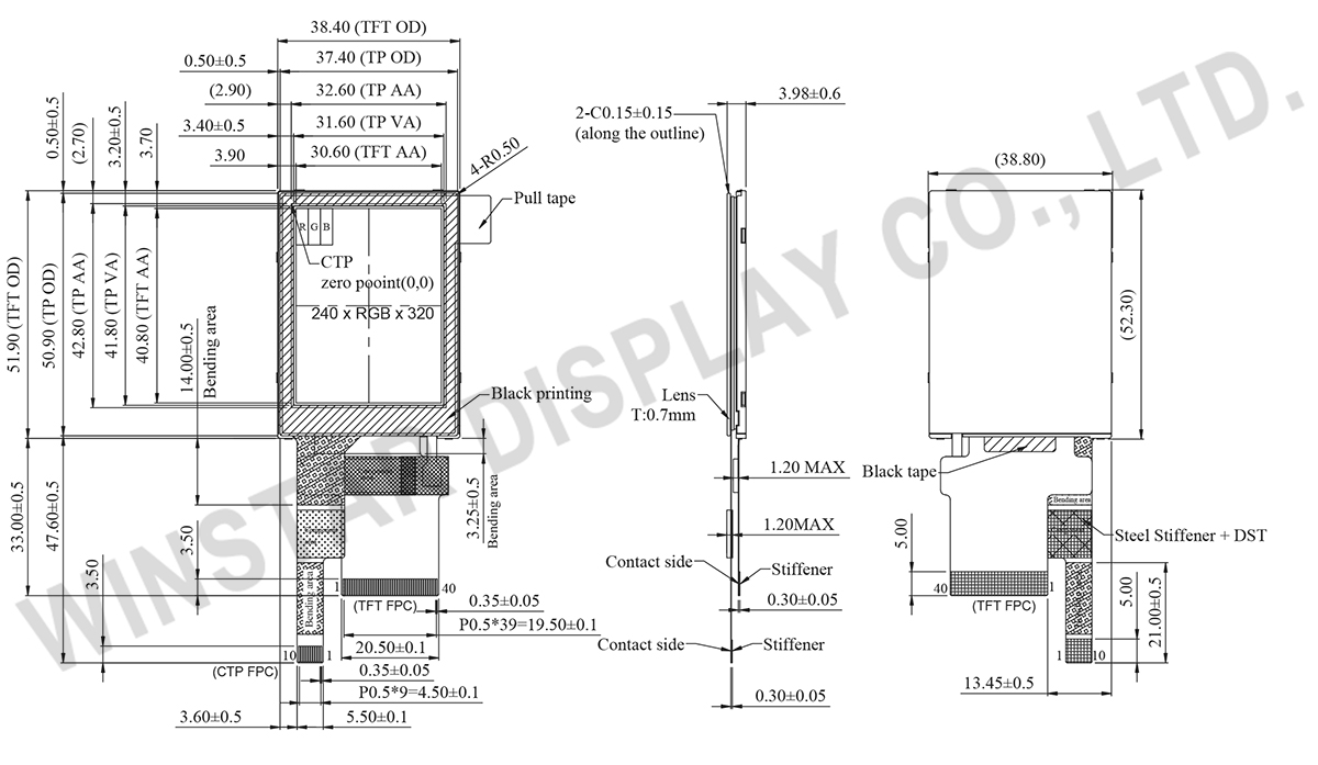 2 inch 240x320,TFT LCD Screen Display with PCAP - WF0200BTYAJDNG0