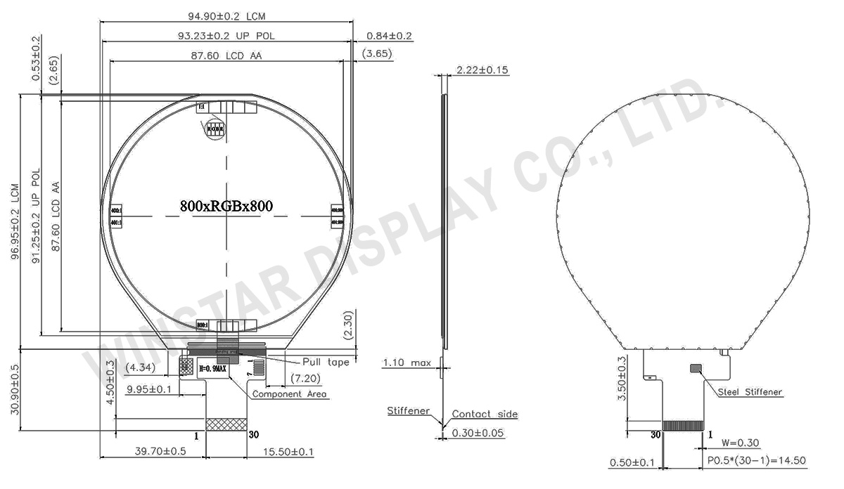 Circular Display Screen, Display Circular, Circular Screen, Circular TFT Display, Circular TFT LCD Display, 3.4 LCD - WF0340ATYAB7MNN0