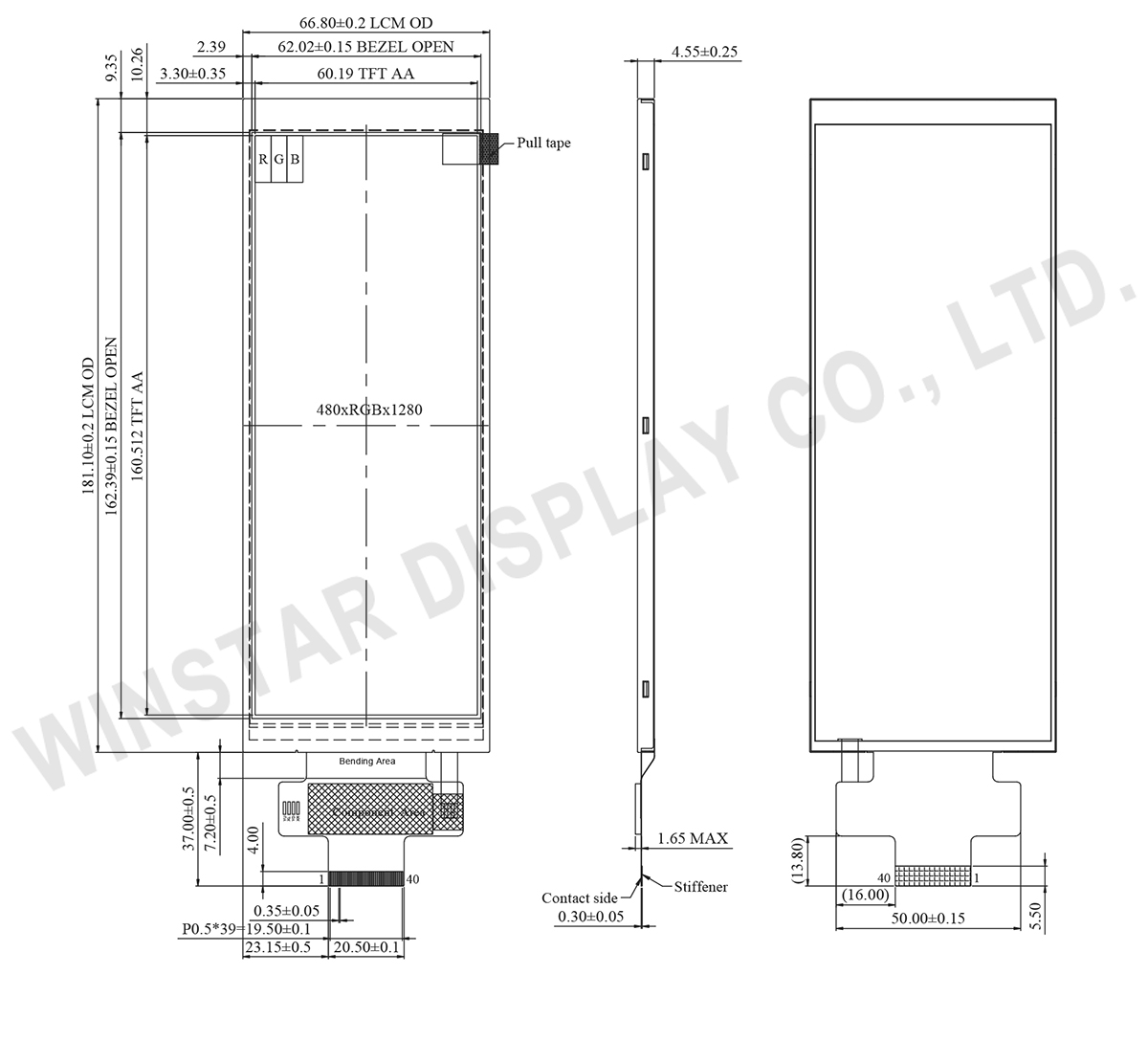 6.75-inch TFT LCD Display Module (Portrait mode)  - WF0675ASYAB6LNN0