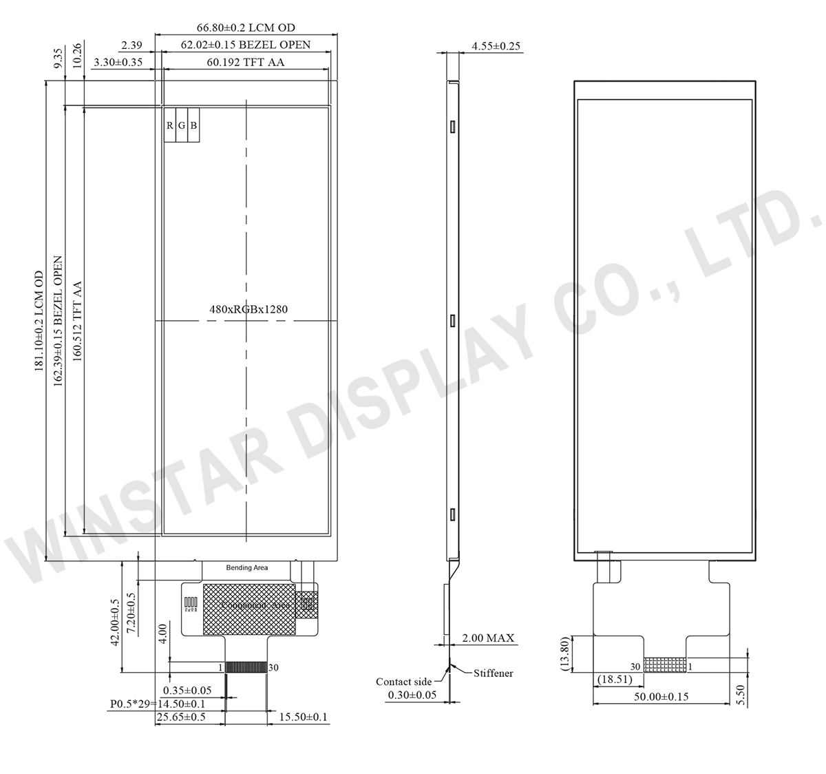 480x1280 TFT LCD Display Module (Portrait mode) - WF0675ASYAB6MNN0