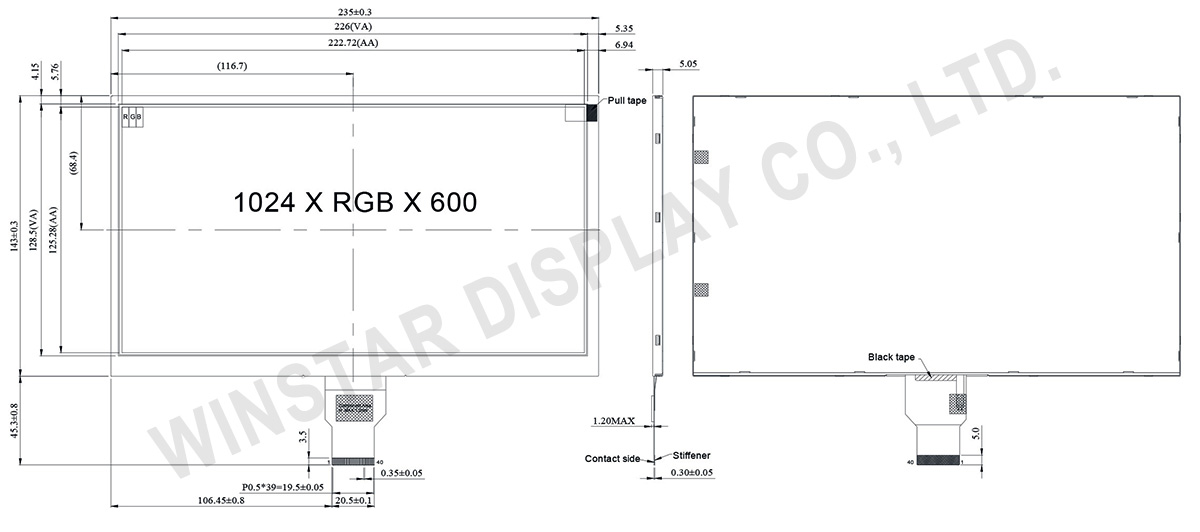 10.1 inch 1024x600 LVDS IPS TFT Display - WF101JTYAHLNN0