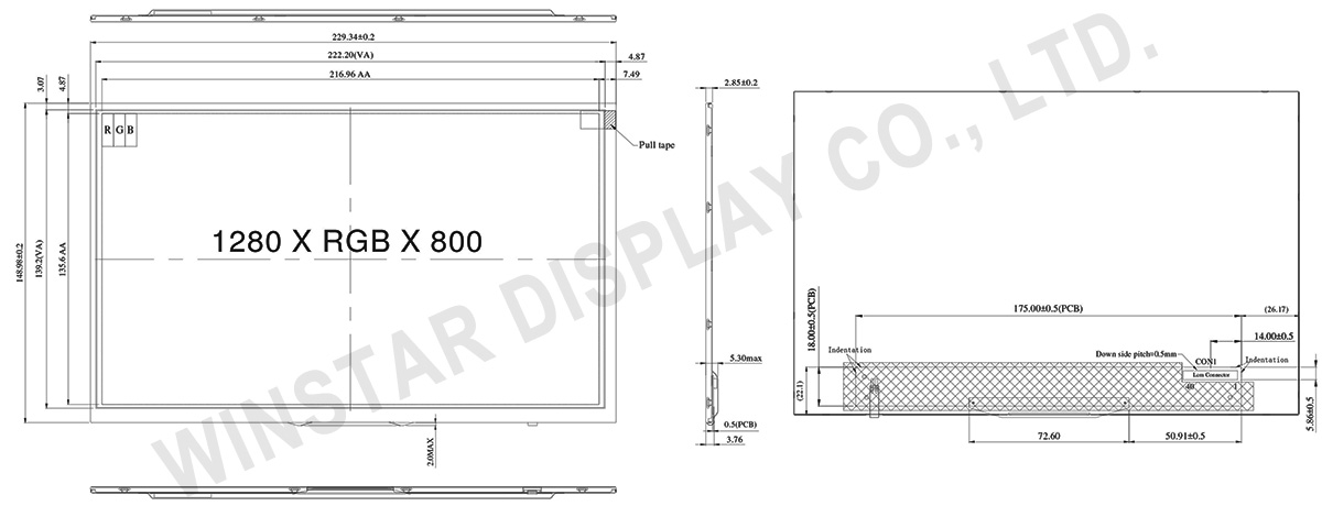 1280x800 LCD Panel, 10.1 LCD Panel, LCD Panel 10.1, IPS TFT LCD - WF101KTYAPLNN0