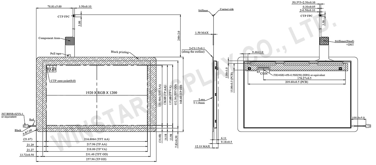 HD TFT LCD, High Resolution TFT LCD 10.1 inch (PCAP) - WF101NTYA4LNG0