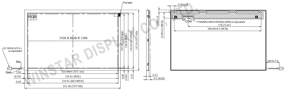 Quantum Dot TFT Display, QD LCD Display 10.1" - WF101NTYA4LNN0-000