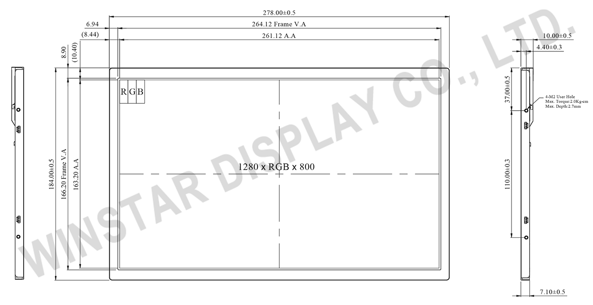 1280x800, 12.1 inch LVDS IPS TFT LCD Display - WF121BTXAPLNNA01