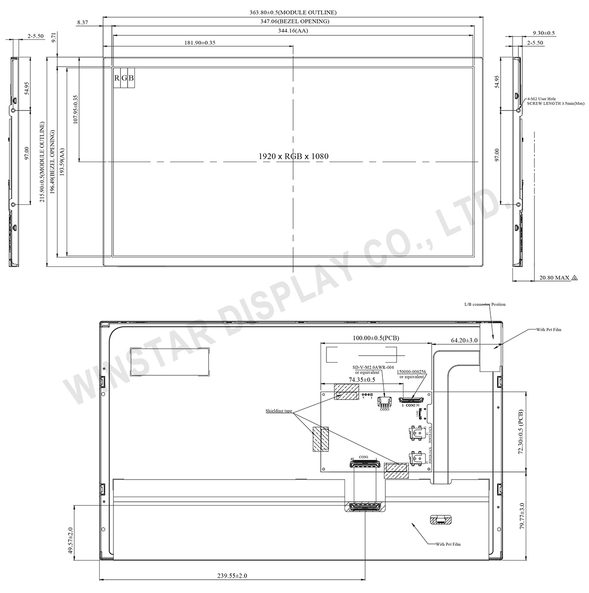 1920x1080 15.6 inch IPS TFT LCD eDP Interface wider operating temperature - WF1560ATWFA5LEN0