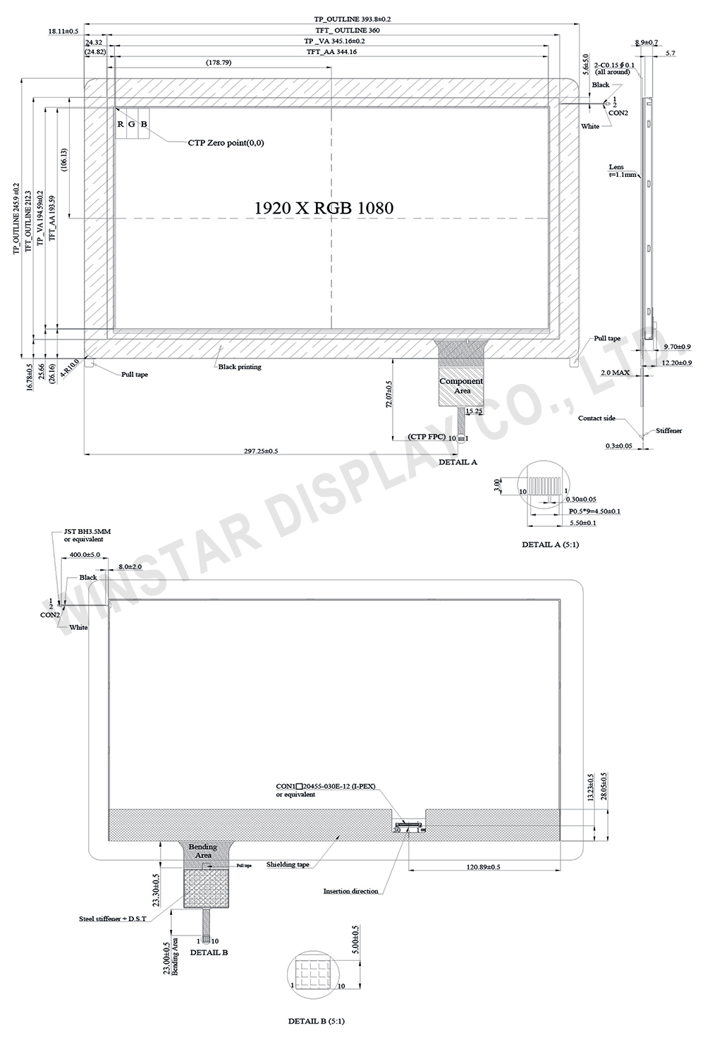 High Resolution TFT, High Resolution LCD, High Resolution Display with PCAP Touch - WF1560BSYAA5ENB0