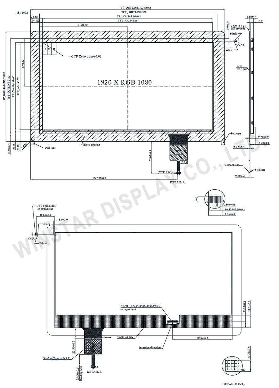 High Resolution TFT, High Resolution LCD, High Resolution Display with PCAP Touch - WF1560BSYAA5ENB0