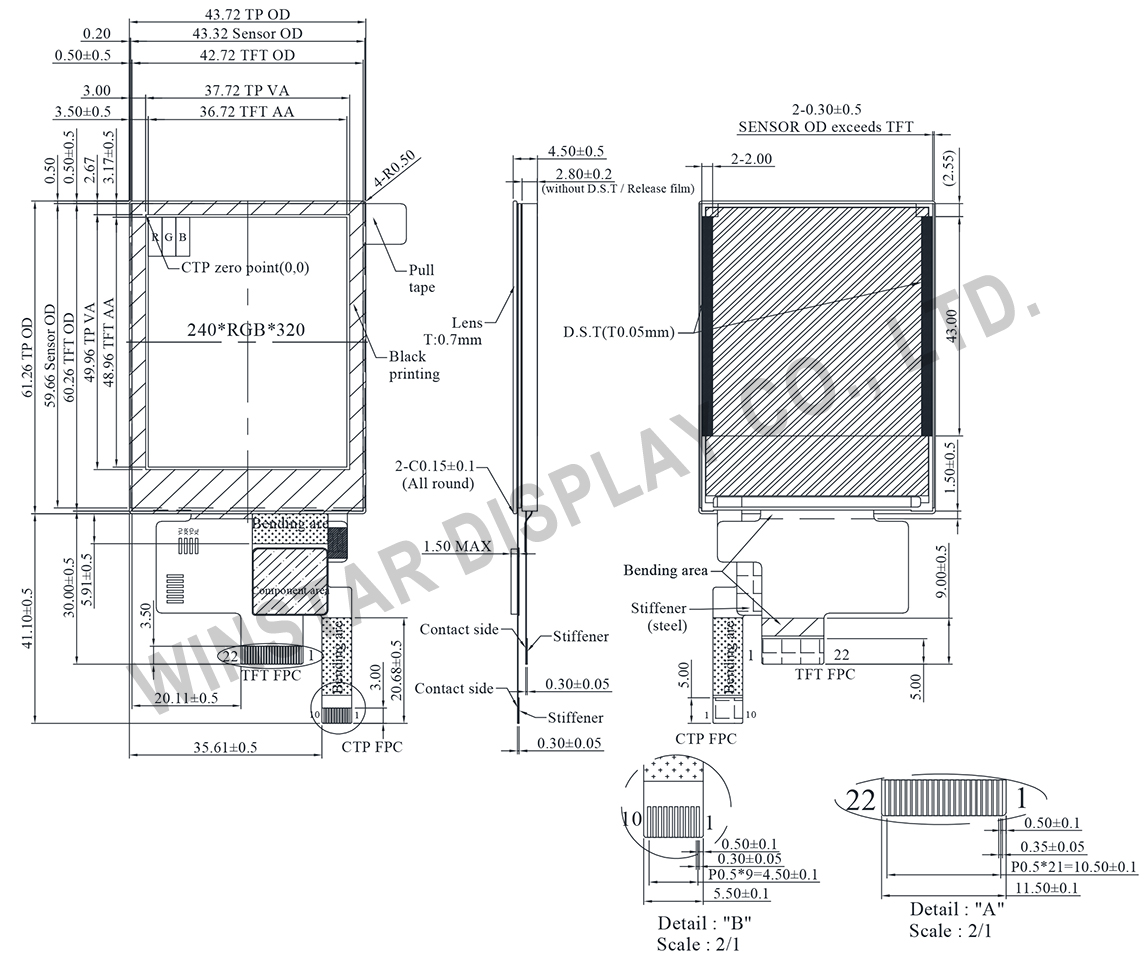 2.4-inch MIPI IPS TFT LCD with Projected Capacitive Touch - WF24LTYAJMN
