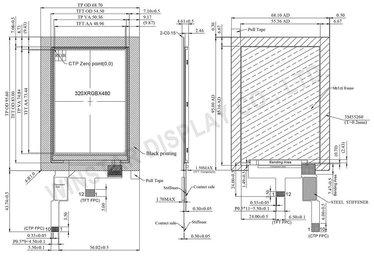 3.5 inch Portrait 320x480 MIPI IPS TFT LCD Module with PCAP - WF35UTYAIMNG0