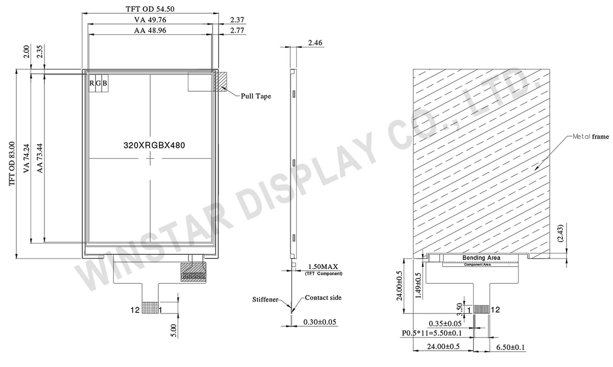 3.5 inch Portrait 320x480 MIPI IPS TFT LCD Module - WF35UTYAIMNN0