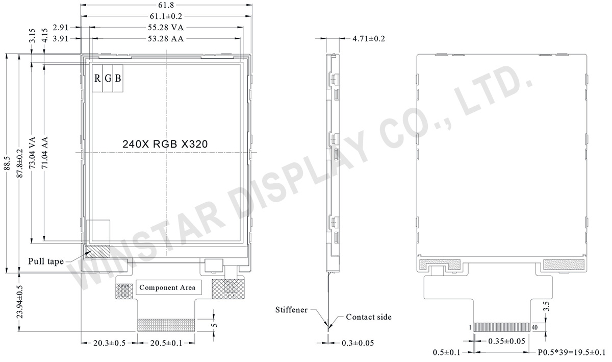 3.5" Sunlight IPS TFT LCD 240x320 - WF35WSWAJDNN0 - Winstar Display