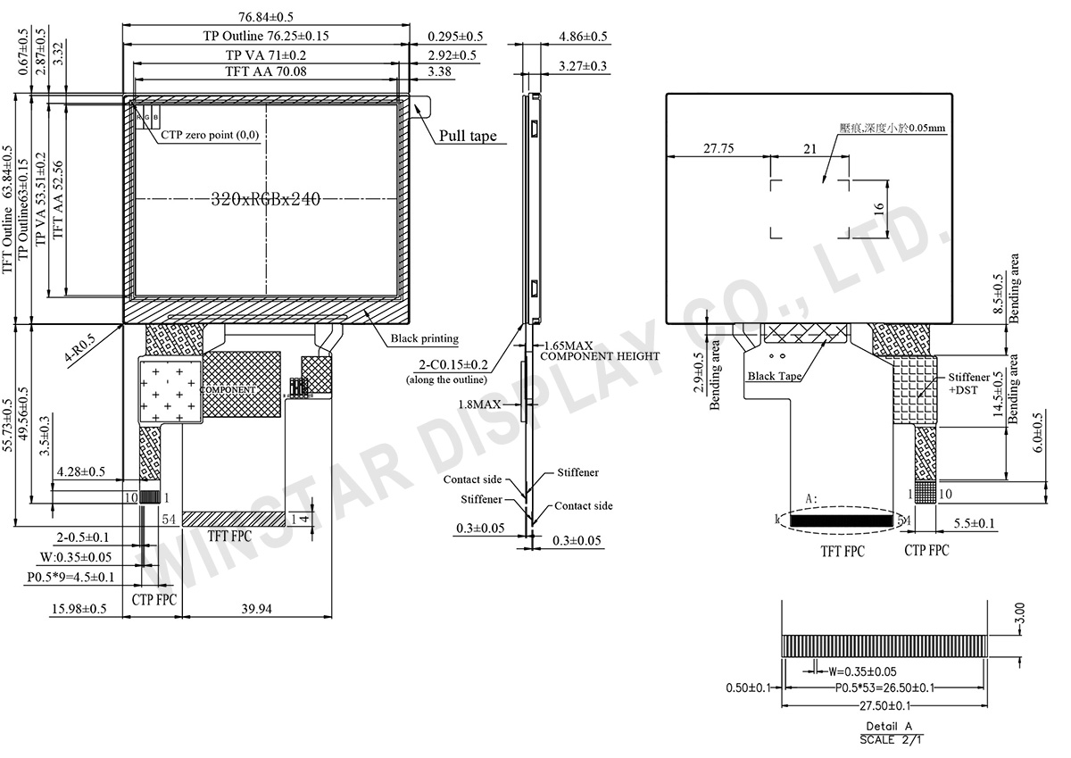 3.5 inch IPS 320×240 High Brightness & Wide Temperature TFT Display with PCAP - WF35XSWACDNG0