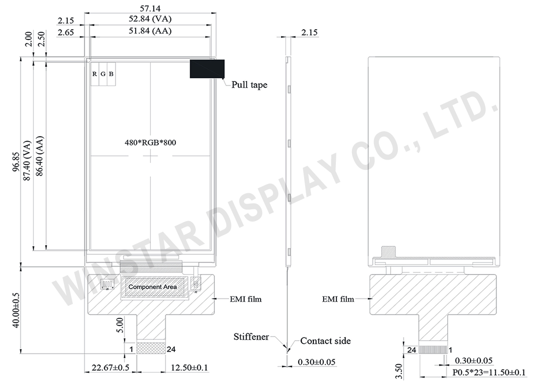 3.97 inch IPS, MIPI Interface TFT LCD Module 480x800 - WF40CTYAQMNN0