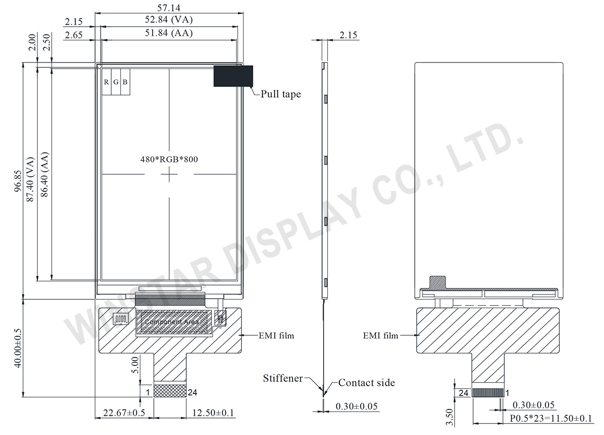 3.97 inch IPS, MIPI Interface TFT LCD Module 480x800 - WF40CTYAQMNN0