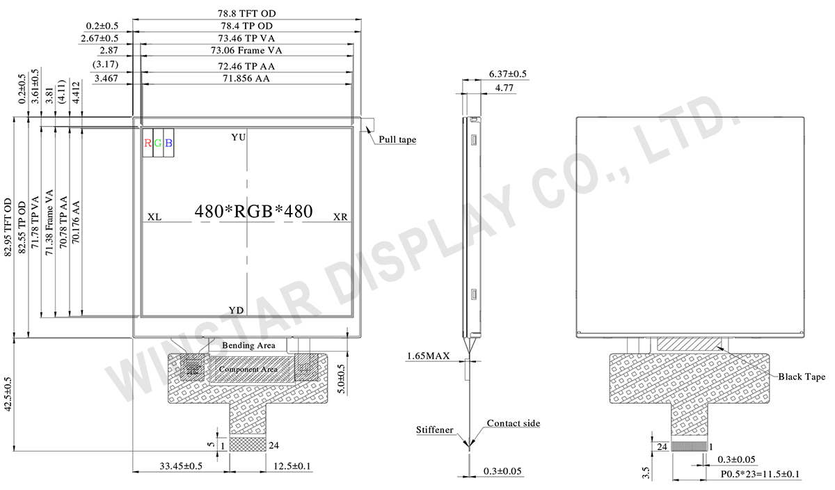 4 inch 480x480 High Brightness TFT Module with Resistive Touch Panel - WF40ESWAA6MNT0