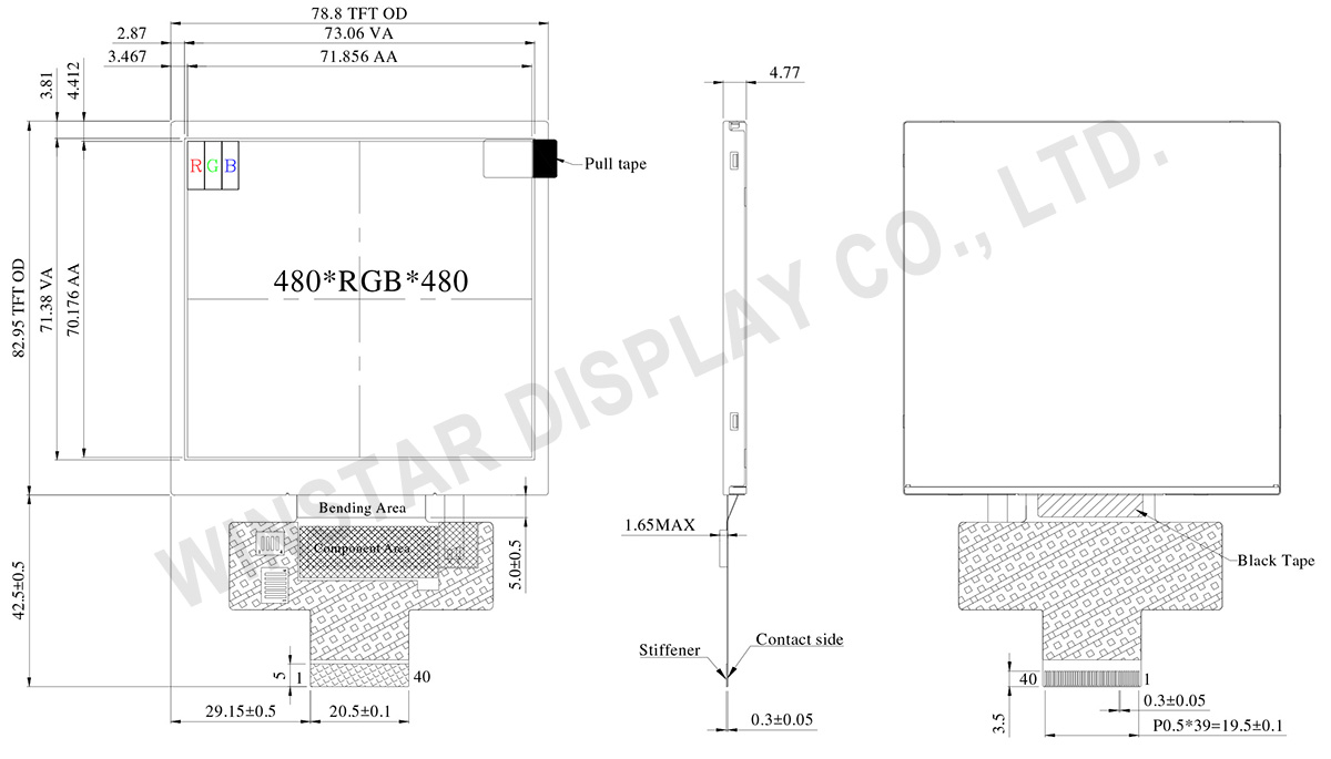 4 inch 480x480 Wide Temperature IPS TFT Display with ST7701S driver IC  - WF40ETWAA6DNN0